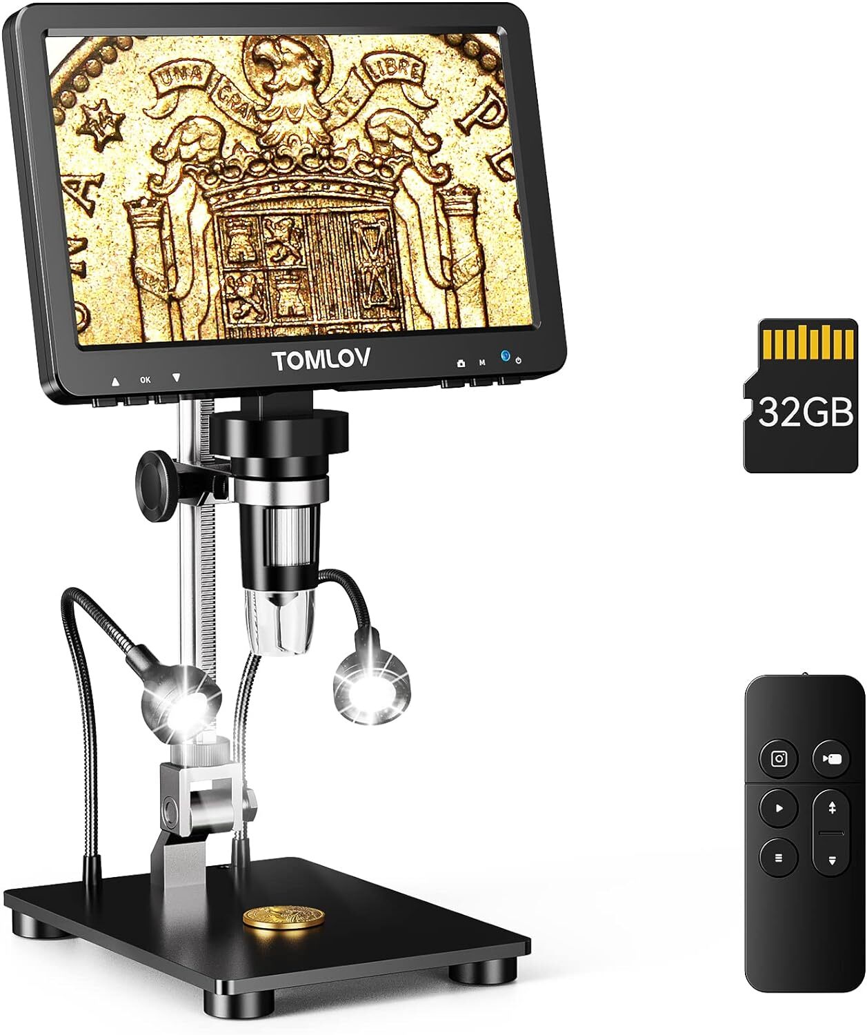 TOMLOV DM9 Pro Digital Microscope 1200X HDMI Magnifier 7" Coin Microscope Camera