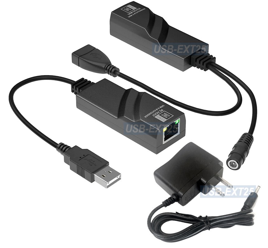 Active Powered USB 2.0 Over RJ45 Cable Range Extender Repeater Kit Max 200FT/60M