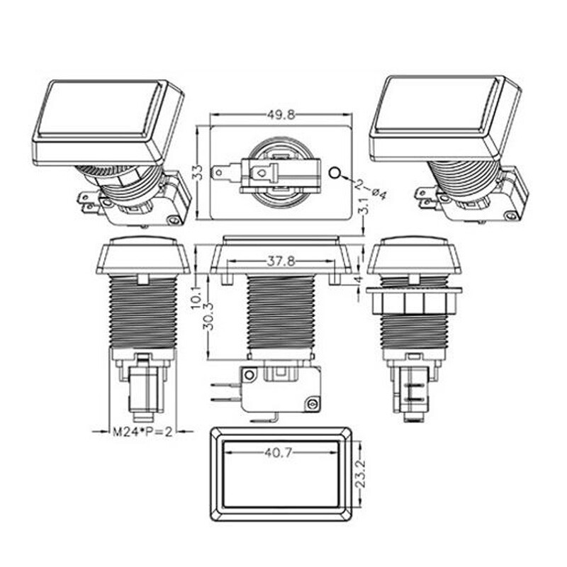 LED Arcade Buttons Rectangle with Microswitch 50mm*33mm Push illuminated Machine