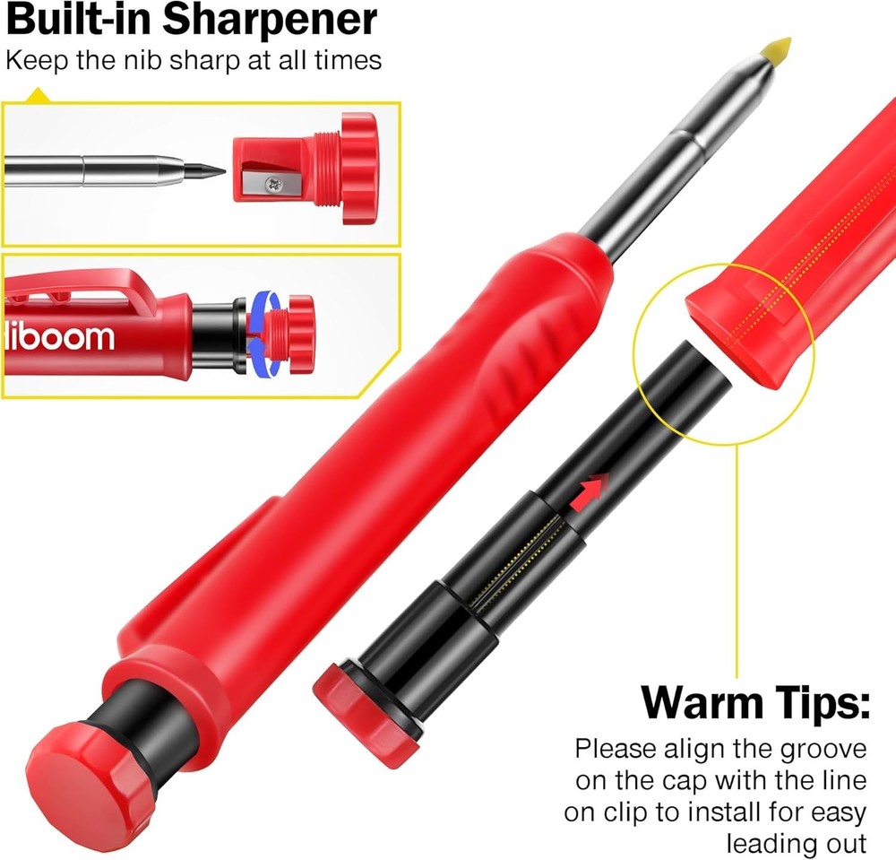 Professional Mechanic Carpenter Pencil 3-Pack with 21 Refill Options & Sharpener