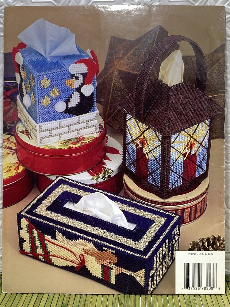 Vintage Annie's Attic Plastic Canvas Patterns Holiday Tissue Boxes 6 Patterns
