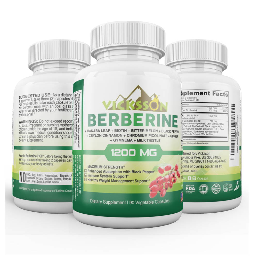 Vicksson Berberine Complex 1200mg Immune System, Weight Management 90Ct