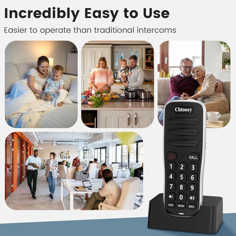 4 Pack Wireless Intercom System 1 Mile Range Rechargeable 10 Channel Home Office
