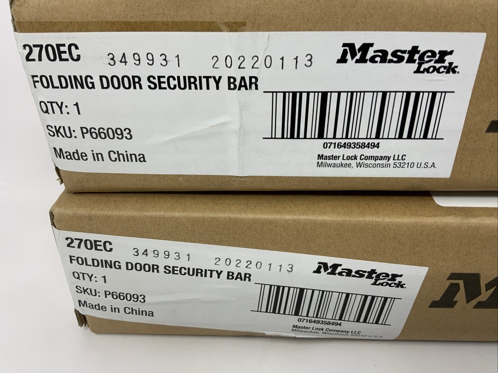 Set of 2 Master Lock Compact Door Stopper Folding Adjustable Security Bar 270EC