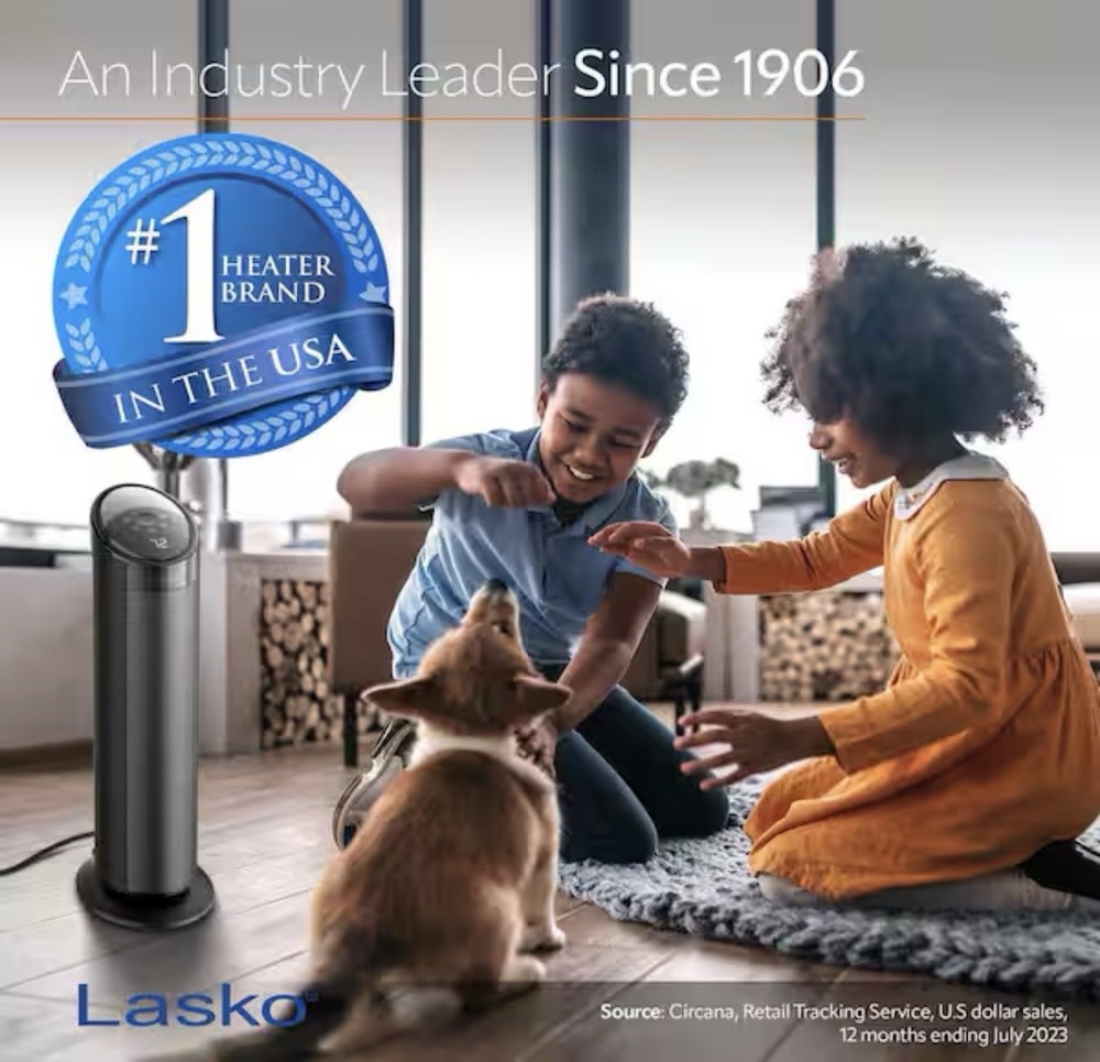 Lasko 1500W 22" Digital Ceramic Tower Space Heater with Child Lock & Remote