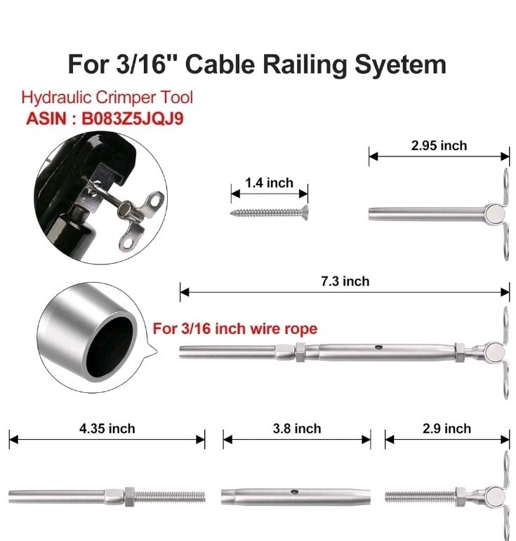 12 Pairs 3/16" Cable Railing Kits T316 Adjustable Angle Cable Railing Hardware