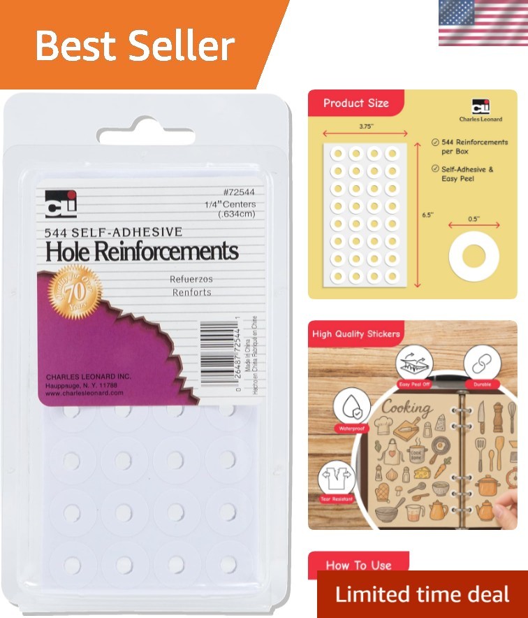 Durable 544 White Rectangular Labels for 3 Hole Punched Paper Reinforcement