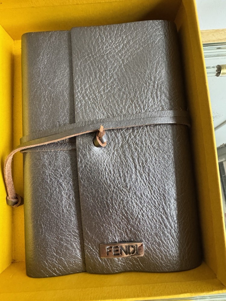 FENDI Leather-covered Notepad Stationery Dark Silver