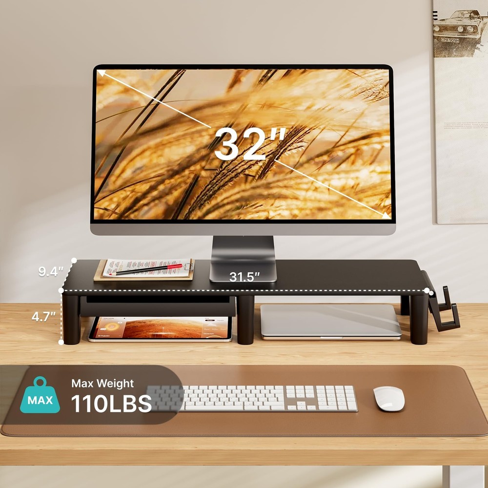 PEGZONE Monitor Stand Riser for Desk, Ergonomic Computer Riser with Storage D...
