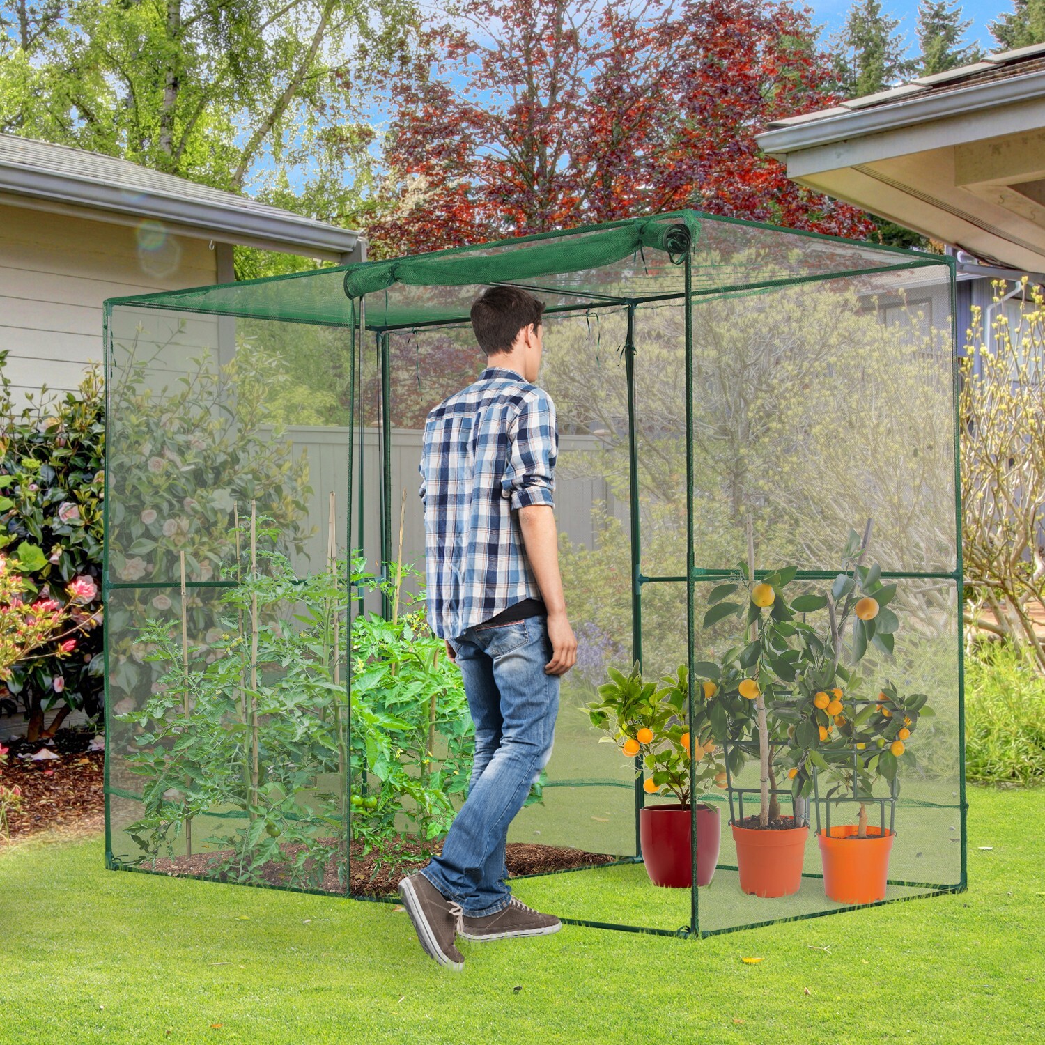 Aoodor 8x4x6ft. Walk-in Crop Cage Plant Protection Tent For Insects Squirrel