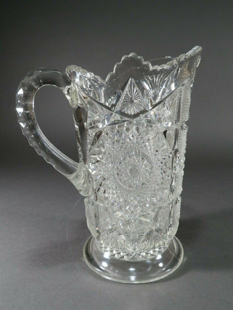 Heavy Pressed Glass Crystal Handled Pitcher