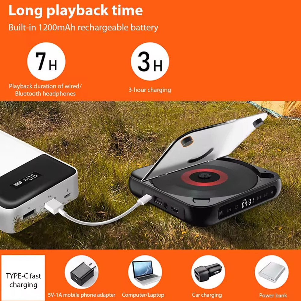 CD Player Portable Music Player Runner A-B Repeat Timer for Home Bluetooth