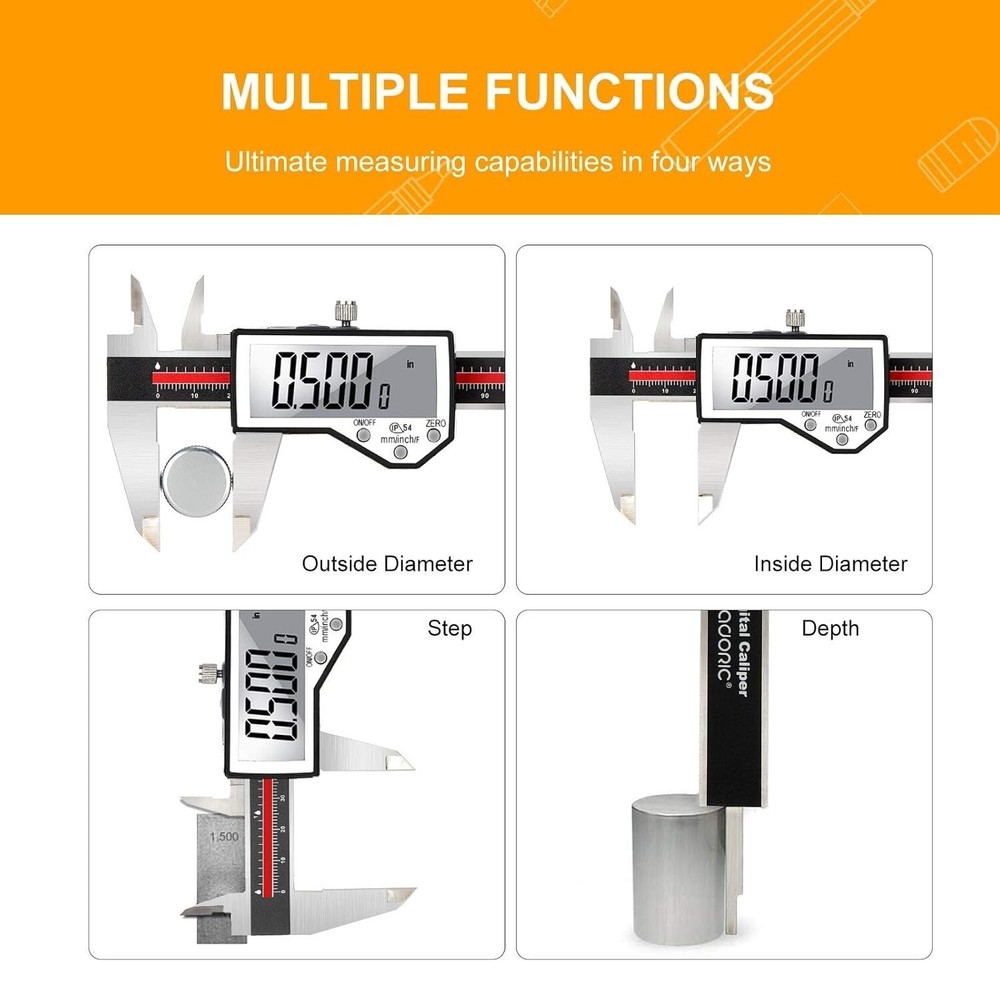 Versatile 6-Inch Digital Measuring Caliper - Waterproof, High Accuracy, Durable