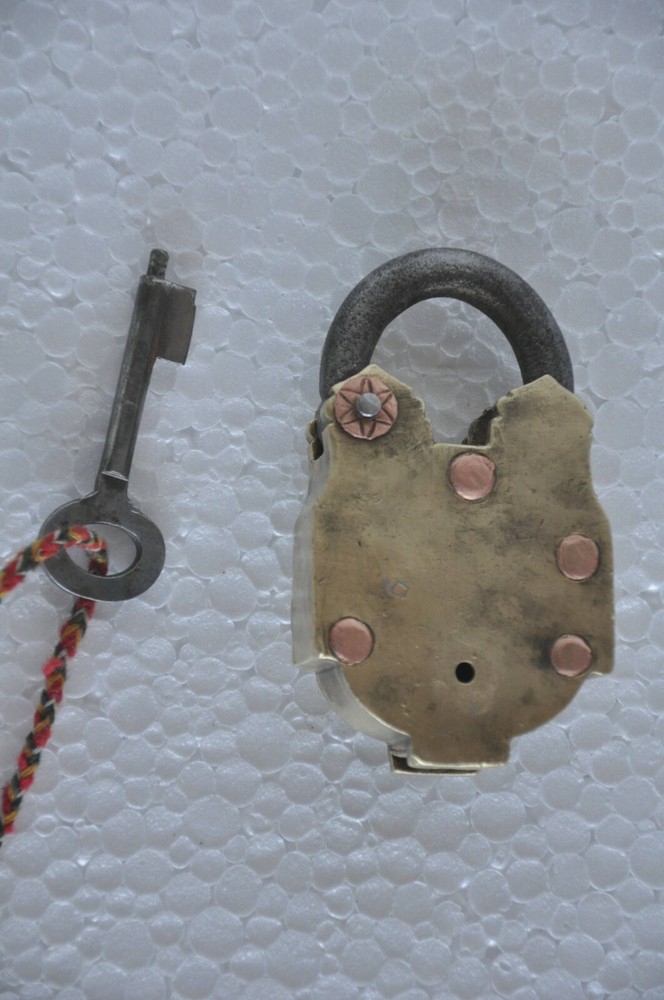 Vintage Brass Handcrafted Push Button Solid Heavy Padlock