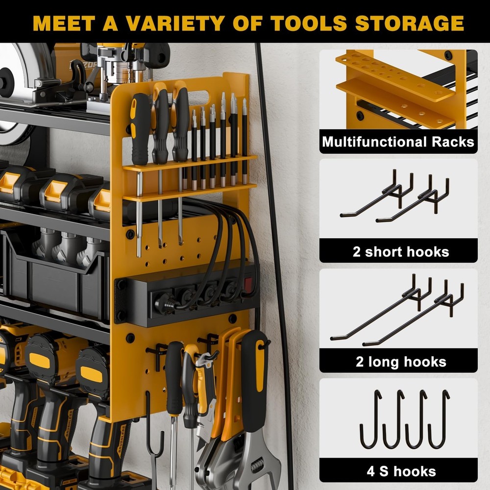 12 Cordless Drill Holder Large Power Tool Organizer Wall Mount with Side Pegb...