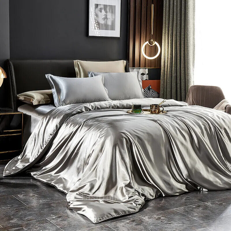 Mulberry Silk Bedding Set with Duvet Cover Bed Sheet Pillowcases Satin Bedsheet