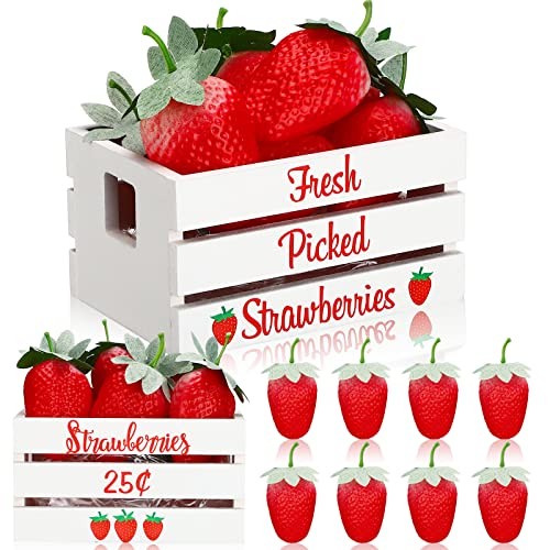 Strawberry Table Decor, Rustic Summer Tiered Tray Decor Mini Strawberry Theme