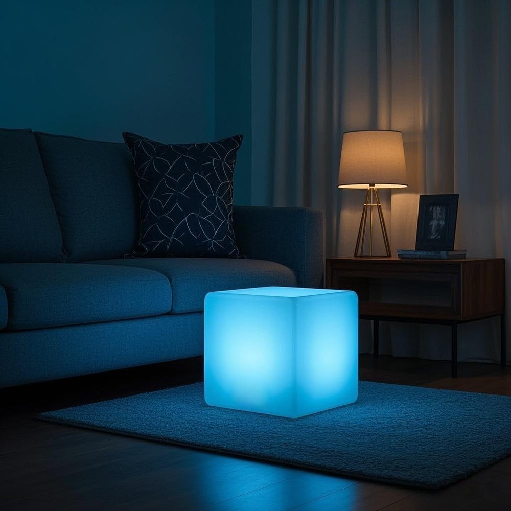 16-Inch Rechargeable LED Cube Chair with Remote Control & Color Changing Light