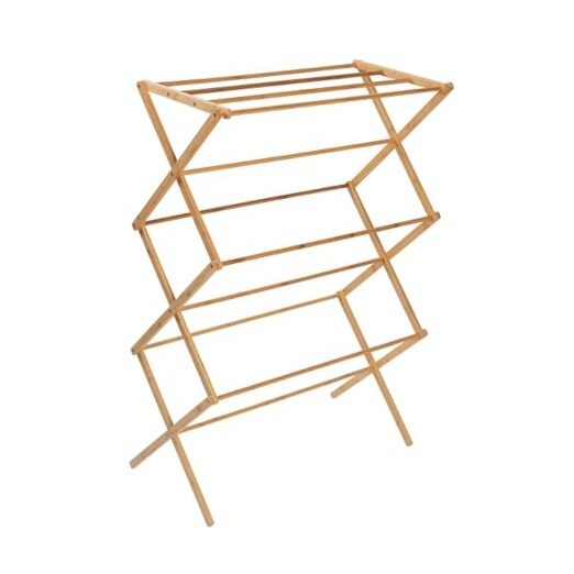 Collapsible Bamboo Drying Rack – Sturdy & Foldable Laundry Drying Rack, Space
