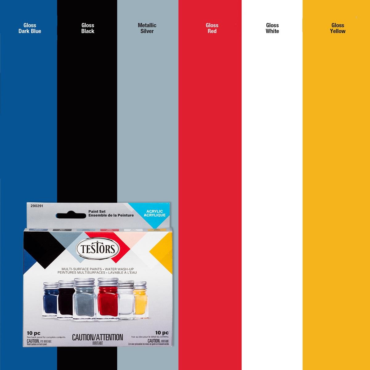 Testors Acrylic Paint Sets, 10 pc Primary Colors- 290291