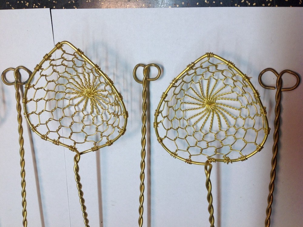 Vintage Brass/ Bronze Twisted Wire Net Hand Strainer Kitchen Tool Egg Dipping