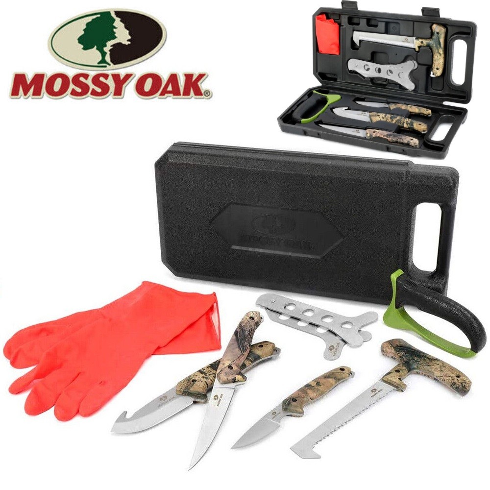 MOSSY OAK 8 Pcs Outdoor Hunting Knife Kits Steel Stick Caping Knife & Bone Saw