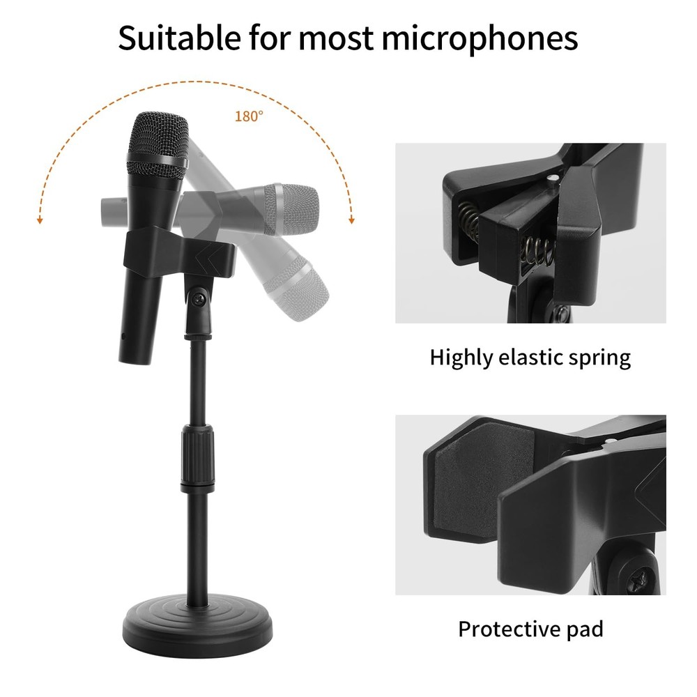Desk Mic Stand - Upgraded Adjustable Table Microphone with M, Black