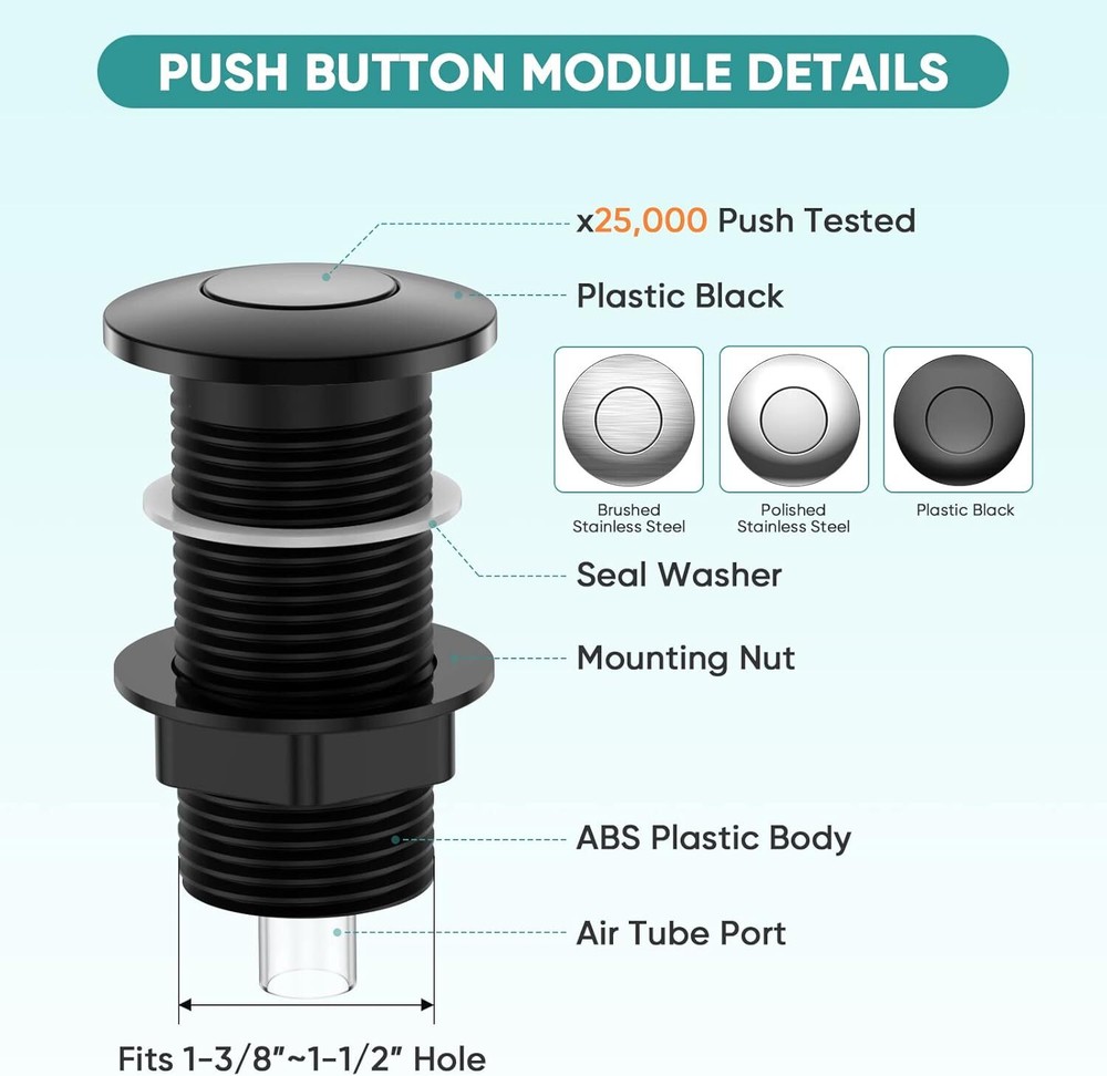Kitchen Garbage Disposal Sink Top Air Switch Kit Brushed Single Outlet US Plug