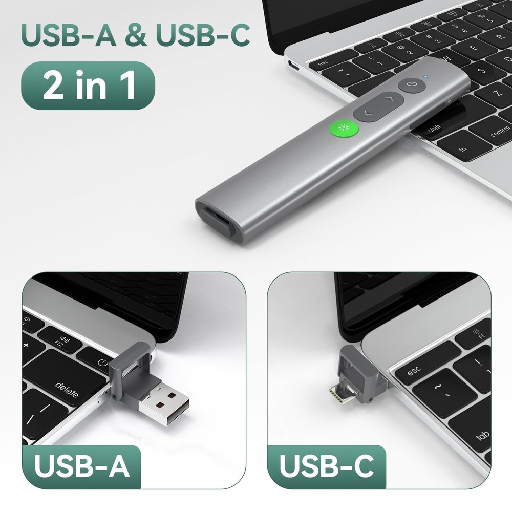 Wireless Presentation Clicker PowerPoint Remote: USB C A Presenter PPT Power ...
