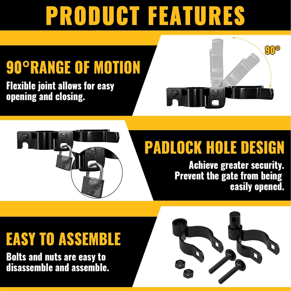 1-3/8" Black Chain Link Gate Hinge & Latch Kit, Include 1-3/8" Gate Hinge Kit an