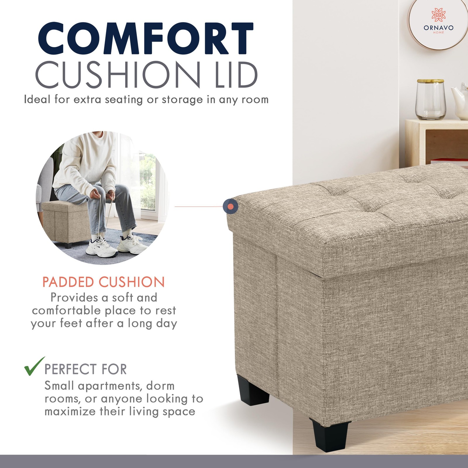 Storage Ottoman Small Rectangle Ottoman with Legs, Foot Rest Stool Seat, Load...