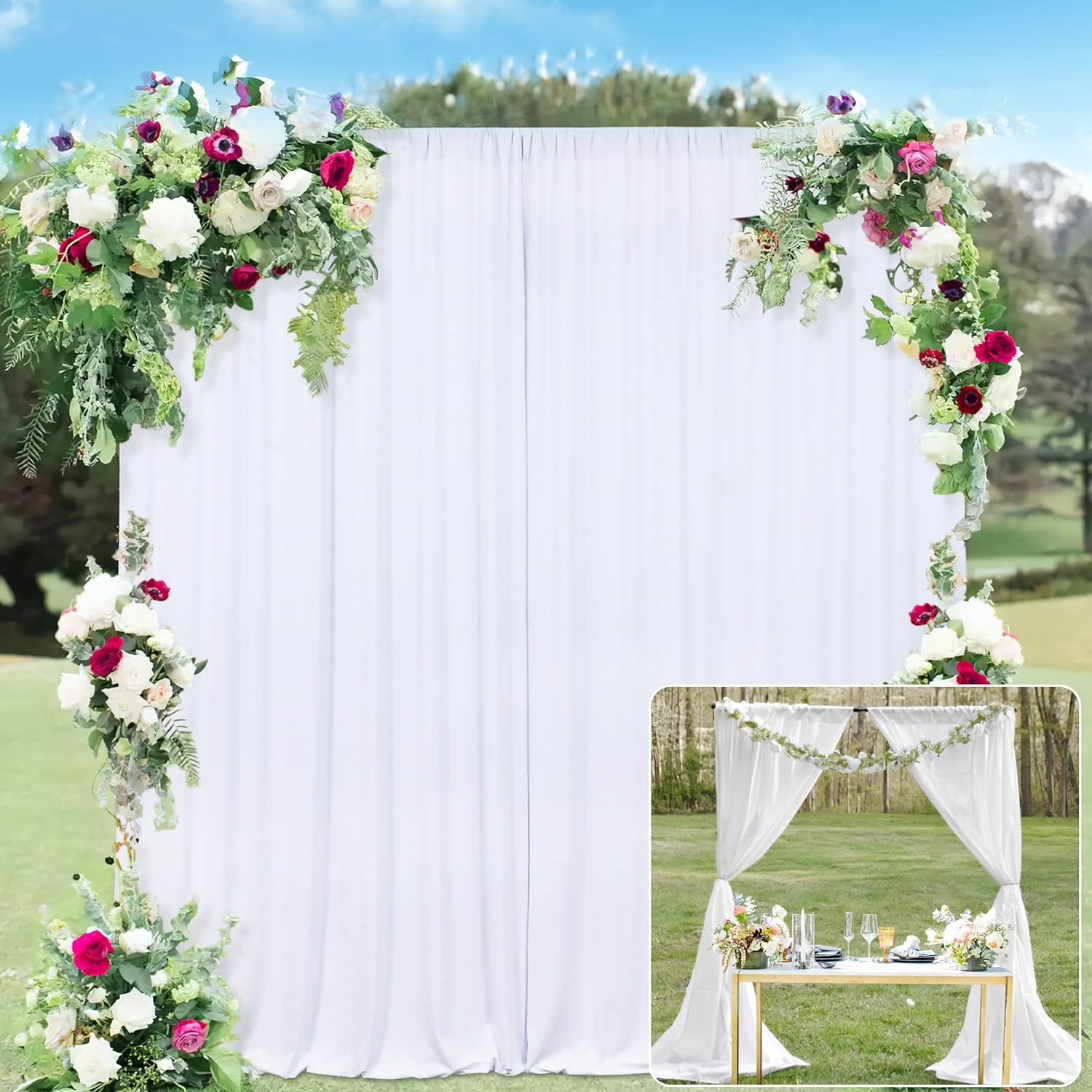 10x10FT White Backdrop Curtains for Parties - 5x10FT 2pcs,