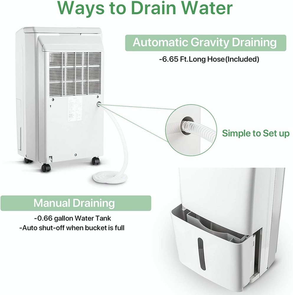 Compact 2000 Sq. Ft Dehumidifier - 34 Pints, Ergonomic Design, Washable Filter