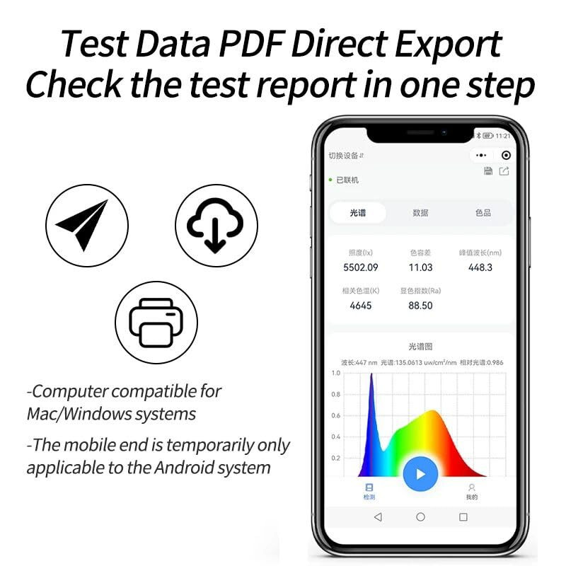 Spectrometer CCT Lux Light Meter Analyzer Spectrophotometer with Android APP