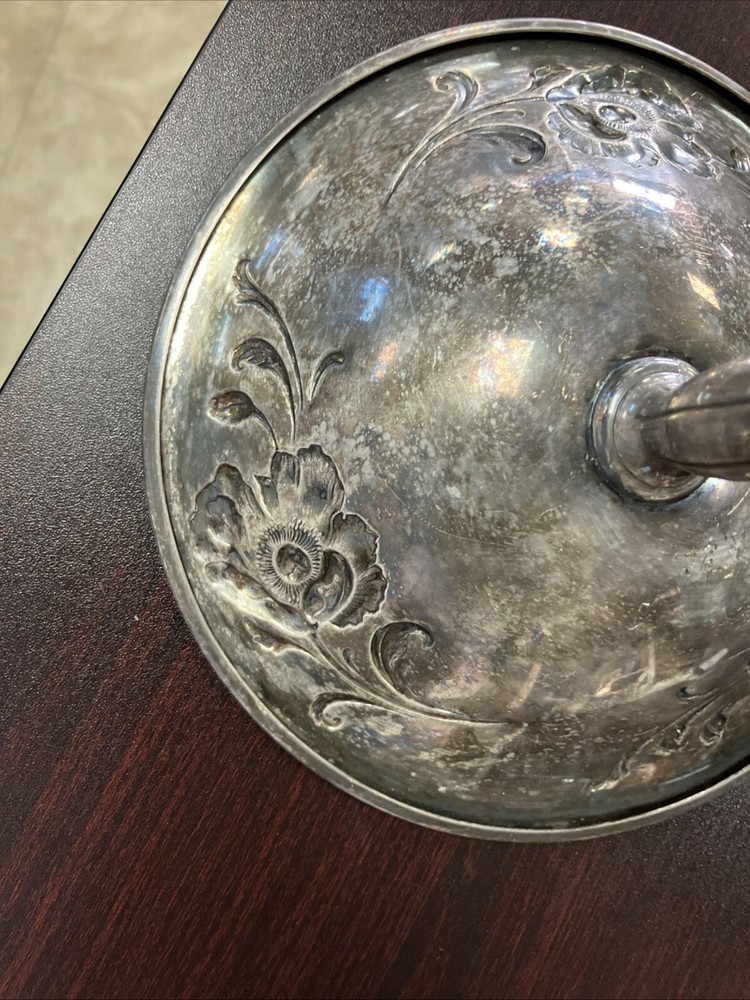 Silver Plated Pedestal Candy Dish 7 3/4” Vintage Floral Design