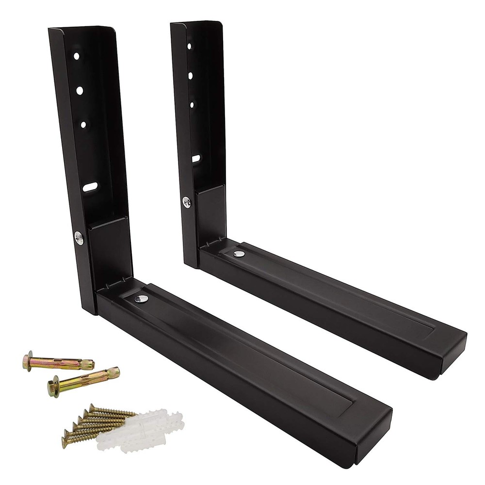 1 Pair Black Universal Microwave Shelf Bracket, Wall Mount, Extend, Foldable