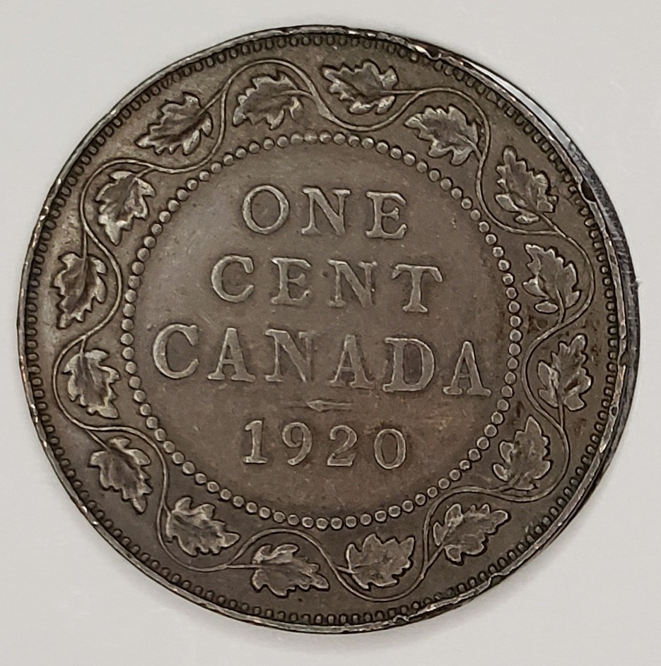 1920 Canada Large Cent AU • Last Year Type • Sharp Wreath Details • George V