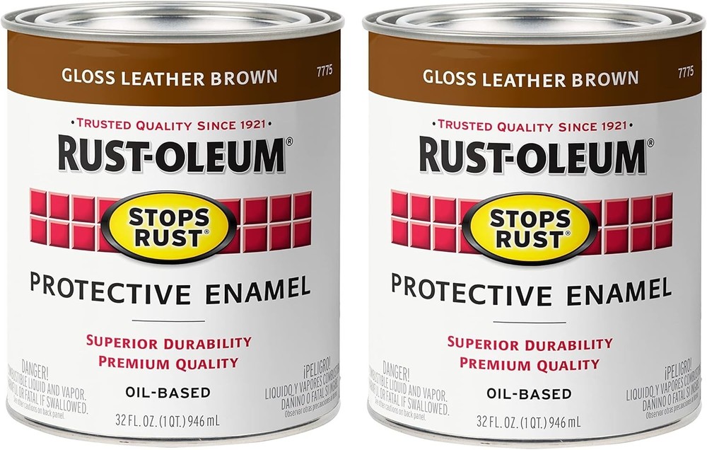 Rust-Oleum 7775502-2PK Stops Rust Brush On Paint, Quart, Gloss Leather Brown,...
