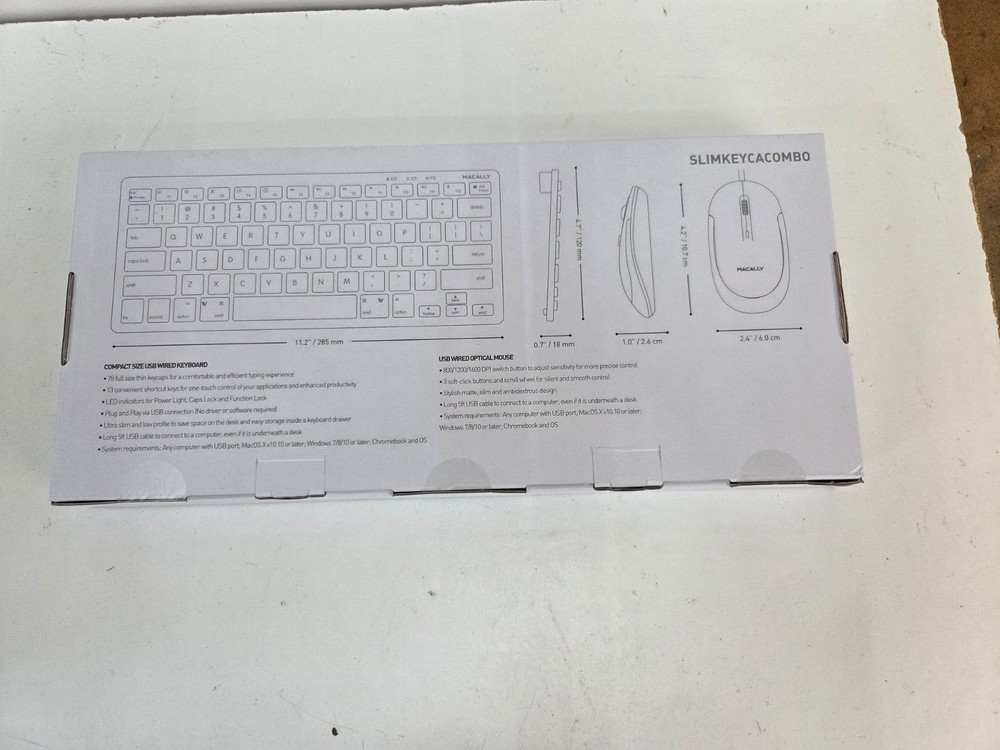 New Macally Compact USB Wired Keyboard and Mouse Combo for Mac and PC