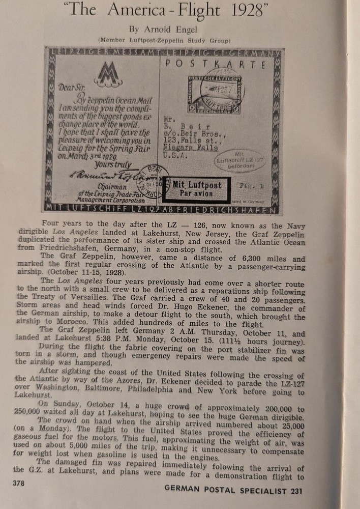 German Postal Specialist Oct 1972 GPS Expertizing Service America-Flight 1928
