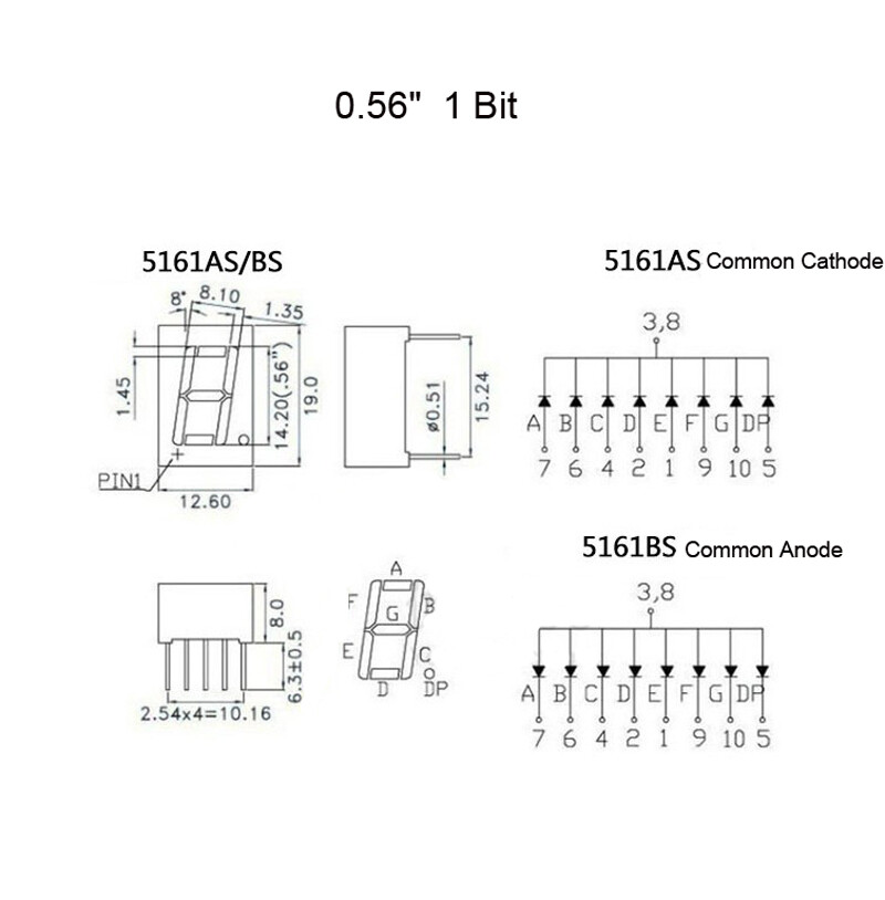 LED Segment Display Digital Tube 0.56" Common Anode/Cathode1/2/3/4Bit 4Bit Clock