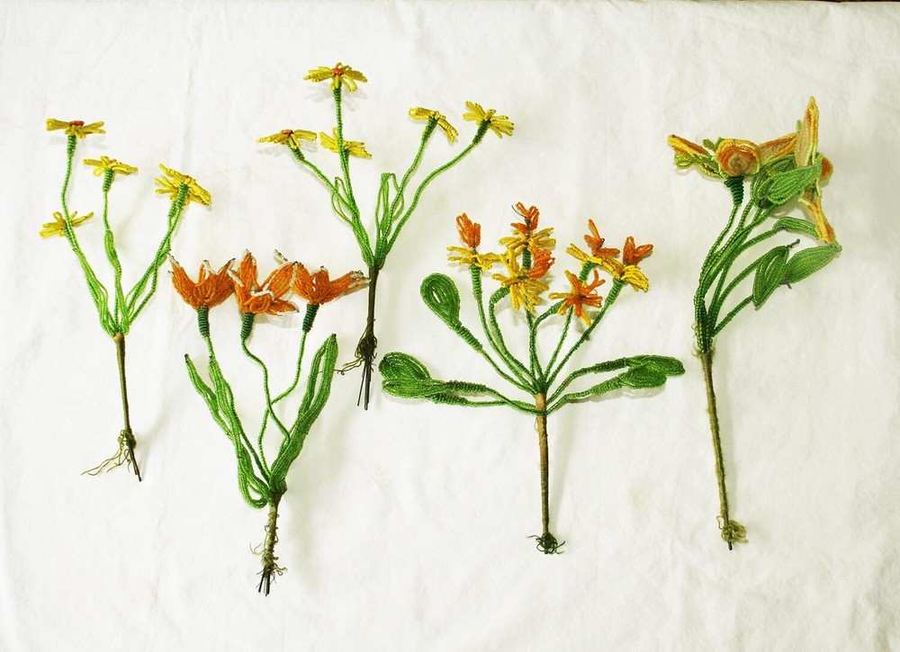 French Glass Seed Beaded Flowers