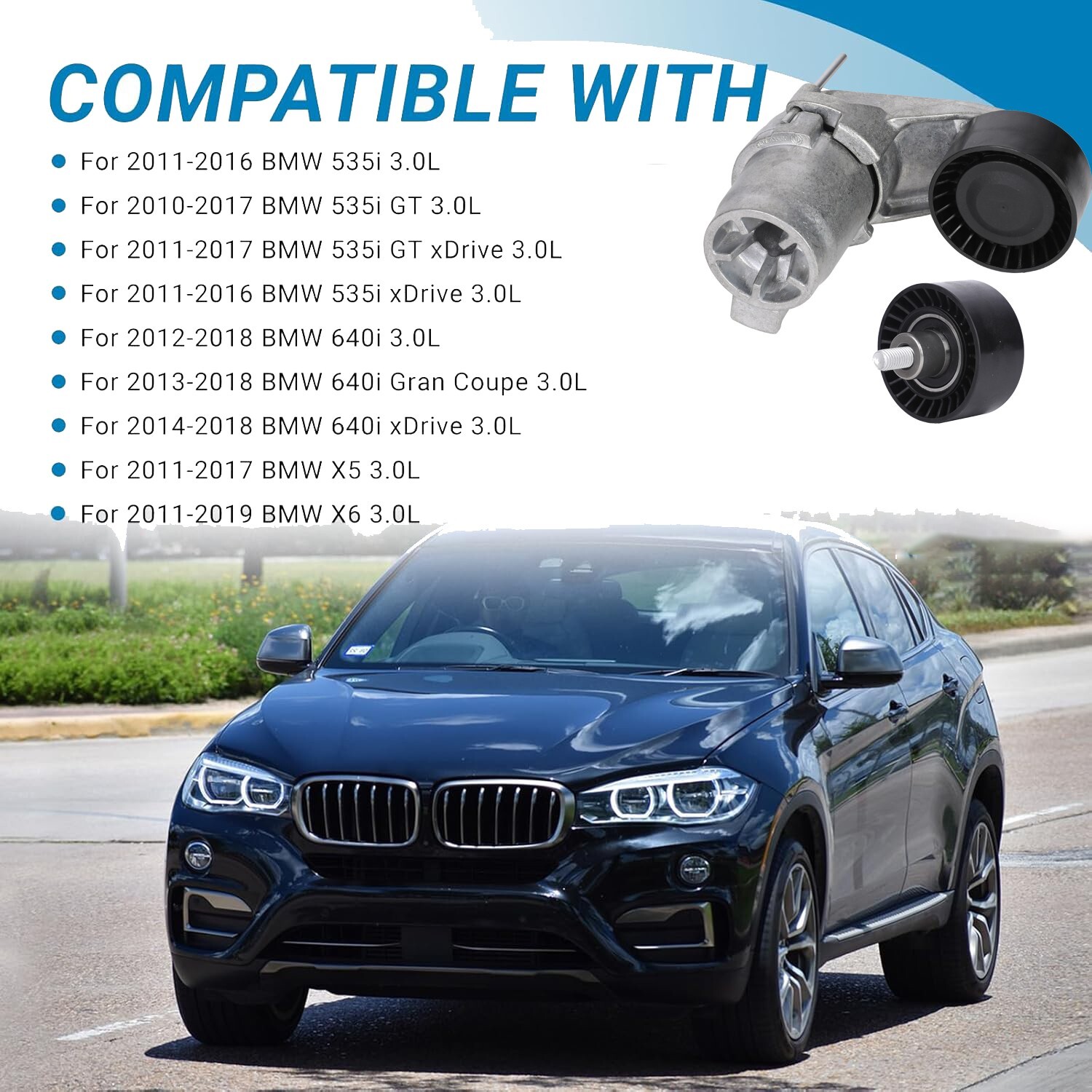 OEM Belt Tensioner Assembly & Pulley Drive Belt Kit for BMW 535i 640i 740i X5 X6