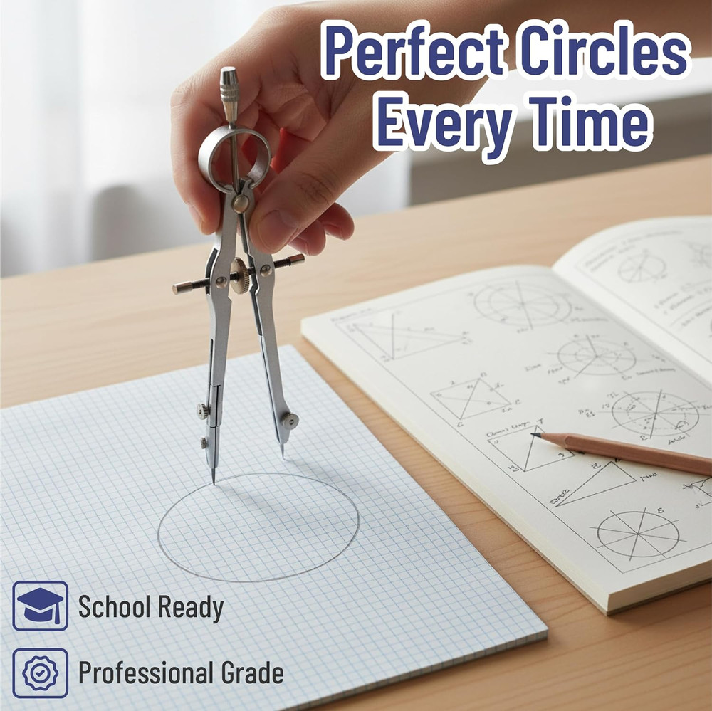 Geometry Set with 6 Inch Swing Arm Protractor, Divider, Set Squares, Ruler, Comp