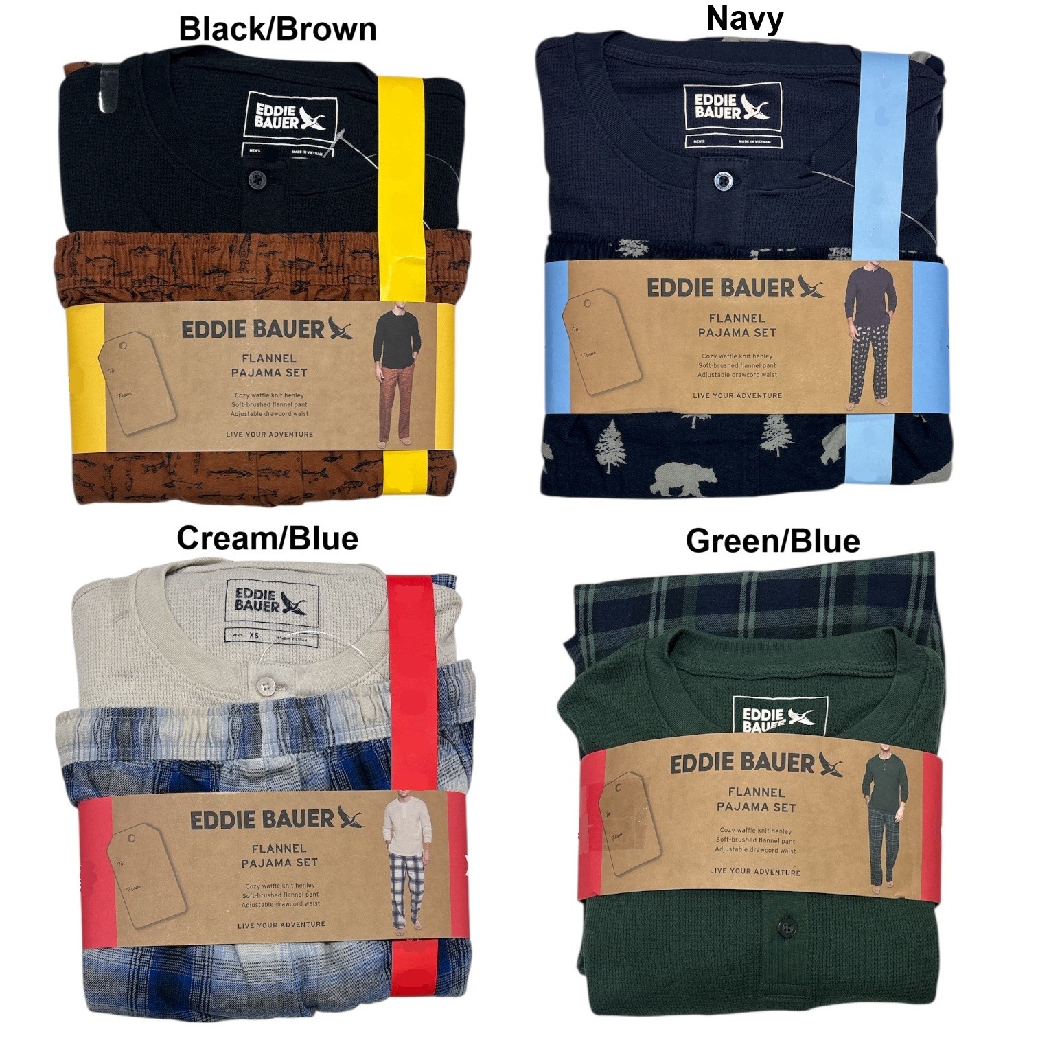 Eddie Bauer Men's Long Sleeve Waffle Henley & Flannel Pant Pajama Set