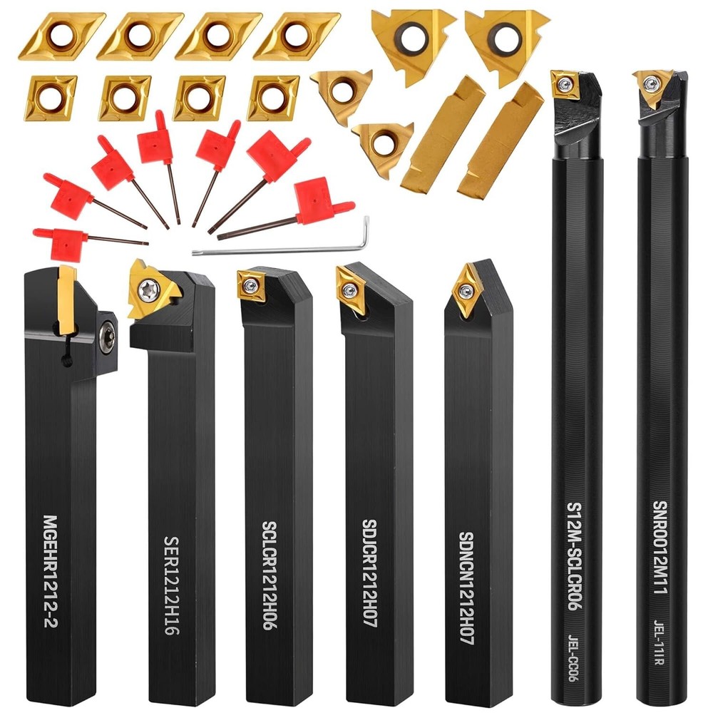 7PCS 1/2" Turning Holder Boring Bars Set with 14pcs Indexable Carbide Inserts