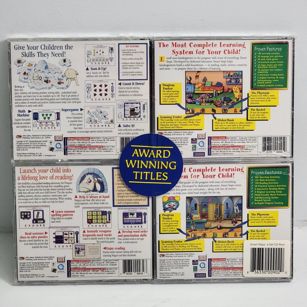 DK Interactive Learning 4 Pack CD-ROM Kindergarten 1st Grade Math Reading Games