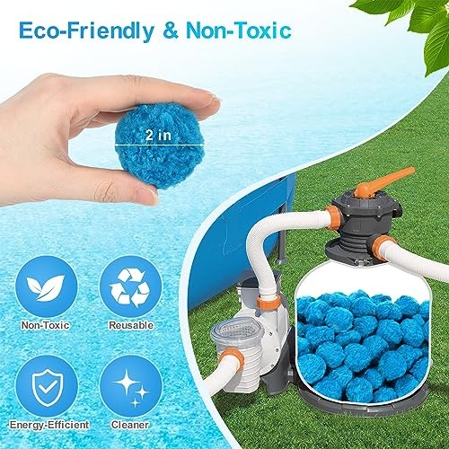 3.1 lbs Pool Filter Balls for Sand Filter, Reusable Pool Sand Filter Blue