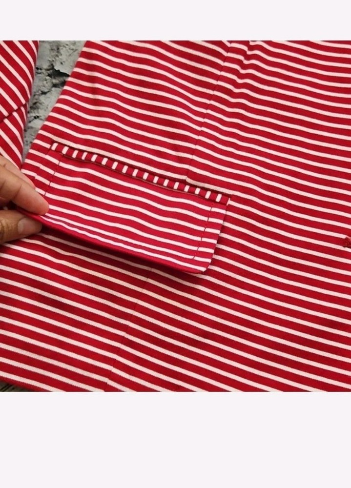 Talbots Blazer Jacket Womens PL Red White Nautical Striped 3 Button Beachy Euc