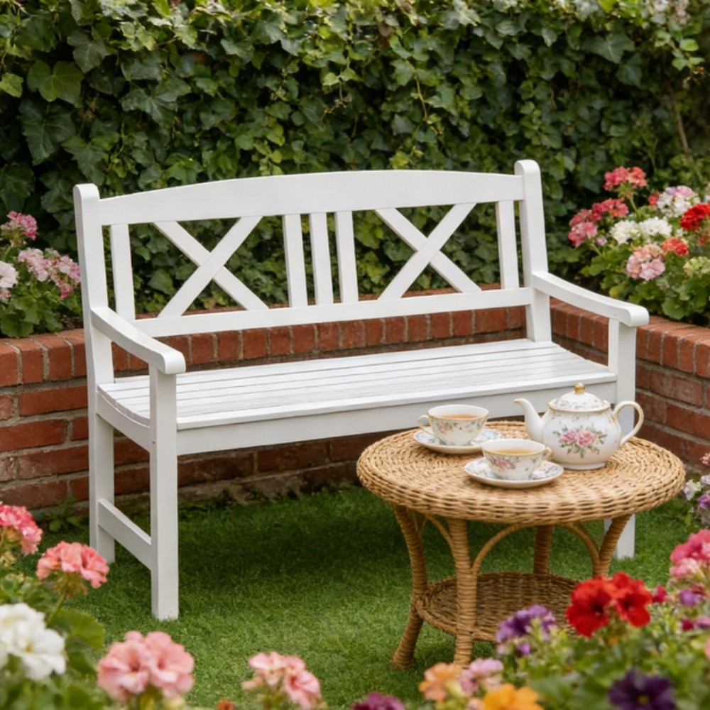 Rustic Style Garden Bench Solid Bench White